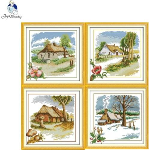 Joy Sunday Four Seasons Cottage Pattern Counted Cross Stitch DIY 14CT and 11CT For Embroidery Home Decor NKF Needlework