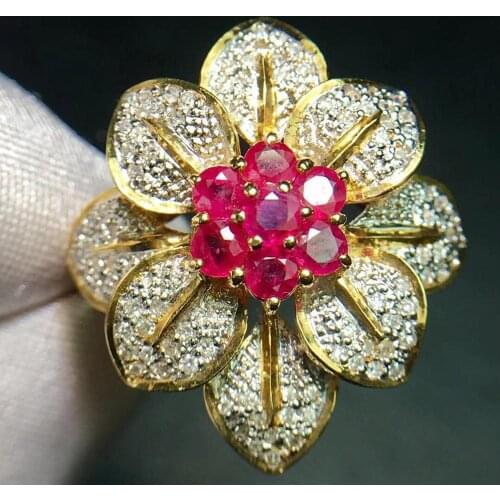 Ruby Ring Pure 18K Gold Jewelry Real Natural 1.04ct Red Ruby Diamond Jewelry Anniversary Females Rings for Womens Fine Rings