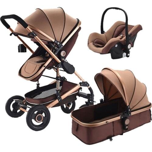 Multifunctional 3 in 1 Baby Stroller High Landscape Stroller Folding Carriage Gold Baby Stroller Newborn Stroller