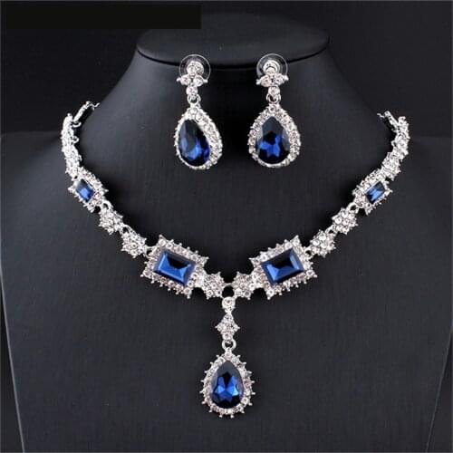 Necklace Sets for Women Bridal Jewelry Sets Woman 2 Pieces Jewelry for 2021Earrings with Stones Fashion Wedding Accessories