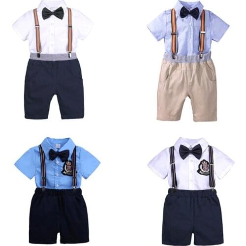 Toddler Clothing Set Summer Baby boy Suit Bib Shorts+Children short seleve shirt Two piece suit For 9Months-7 Years Old
