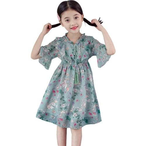 Girls Summer Dress Casual Style Dress For Girl Floral Pattern Kids Dresses Teenage Costume Girl 6 8 10 12 14