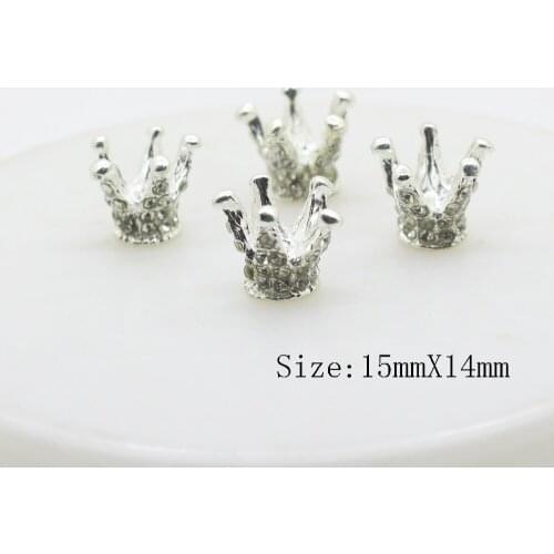 LKERAN 5Pcs/LOT 14mm*15mm Clear Crown Rhinestone button DIY Decorative Metal Crystal Flatback Crown/ Tiara For Wedding Brooches