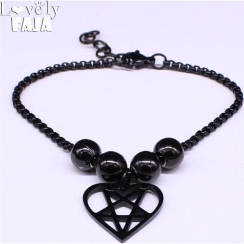 Witchcraft Stainless Steel Bracelet Women Black Color Satan Pentagram Bracelets Jewelry acero inoxidable joyeria mujer B18666