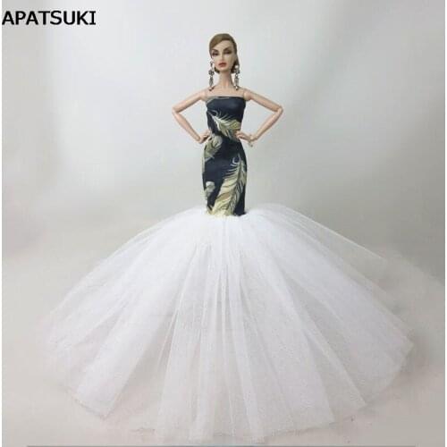 Green Feather Fashion Mermaid Clothes For Barbie Doll Fishtail Wedding Dress For Barbie Dollhouse Handmade Limited Collection