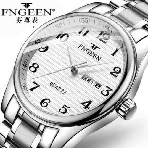 FNGEEN Brand Mens Watches Stainless Steel Waterproof Man Watch Quartz Sport Watches Digital Date Week Male Clock Reloj Hombre