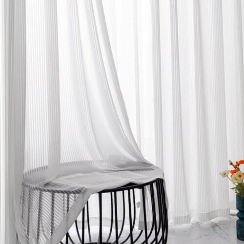 Soft Chiffon Curtain For Living Room White Stripe Tulle For Bedroom Venetain Blind Decorative Window Treatment Drapes Customized