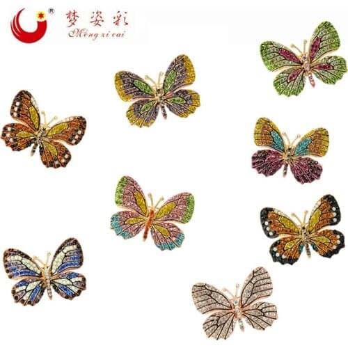 MZC 8 Colors Rhinestone Animal Crystal Women Butterfly Brooches Female Enamel Pins Brosh Coloeful Brooches Insect Brooch Jewelry