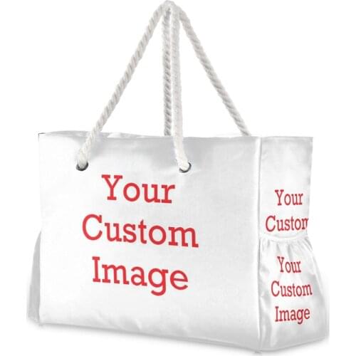 Customizable Summer Beach Tote Bag For Women Large Capacity Waterproof Zipper Closure Shoulder Bag Casual Nylon Travel Handbag