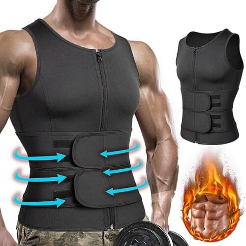 Neoprene Sauna Suit for Men Waist Trainer Vest Zipper Body Shaper with Adjustable Compression Shirt Weight Loss Workout Tank Top