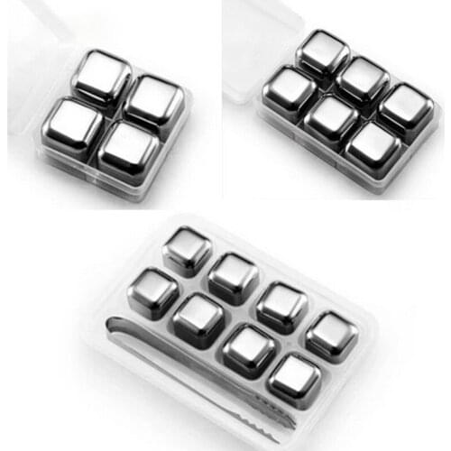 Stainless Steel Whisky Ice Cubes/Bar KTV Supplies Magic Wiskey/Wine/Beer cooler 4 6 8pcs Rocks Ice Coolers Holder Boxed