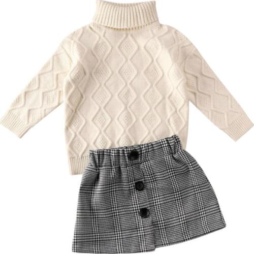New 2020 Baby Girls Kids Winter Clothes Turtleneck Sweater Tops + Mini Skirt Outfit 2PCS set