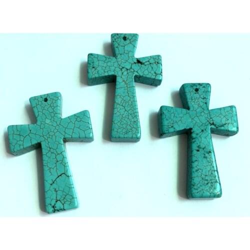 Wholesale 1pcs Turquois e Howlite Magnesite Gem Stone Cross Pendant 30x45mm Necklace Pendant for jewelry