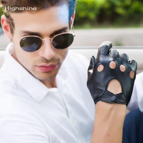 Mens Genuine Leather Gloves Male Breathable Goatskin Thin Spring Summer Autumn Driving Touch Screen gloves black and browm