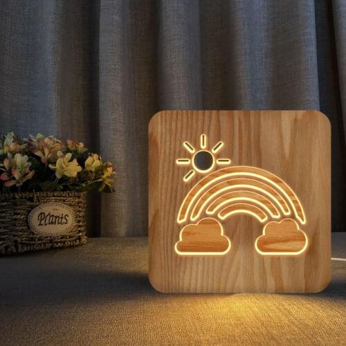 Rainbow Night Light New Solid Wood Hollow Bedroom Bedside Lamp Decorative Lamp bed room decoration