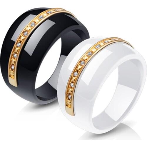 Luxury Round AAA Zirconia Ceramic Ring Fashion Statement Ring for Couple Jewelry
