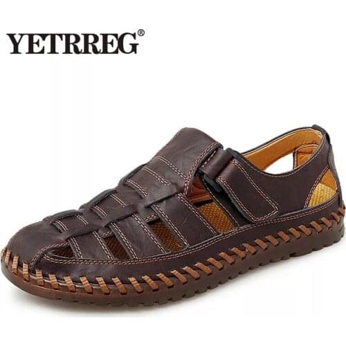 Brand Summer Genuine Leather Roman Mens Sandals Business Casual Shoes Outdoor Beach Wading Slippers Mens Shoes Big Size 39-48