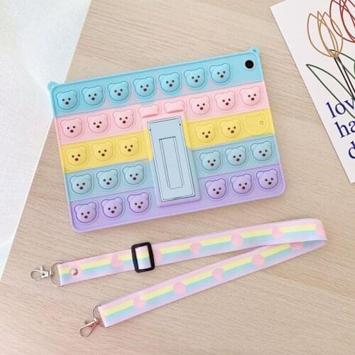 Folding Bracket Case For ipad Pro 6 5 4 3 9.7 11 10.9 10.5 10.2 Air 4 2 Mini45 123 Love Heart Bear Anti-knock Silicone Cover