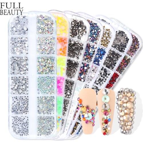 12 Grids Mixed Crystal Nail Rhinestone Design Bling Glitter FlatBack AB Glass Stone Decor all for Manicure Accessories CH1883