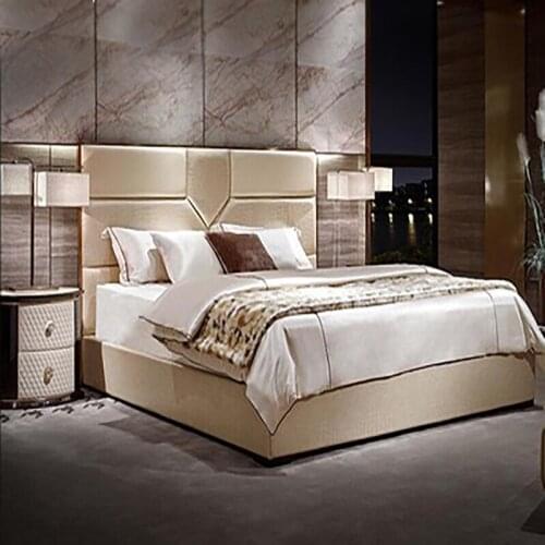 Light luxury minimalist master bedroom 1.8m bed modern minimalist cowhide double bed leather art square bed soft package