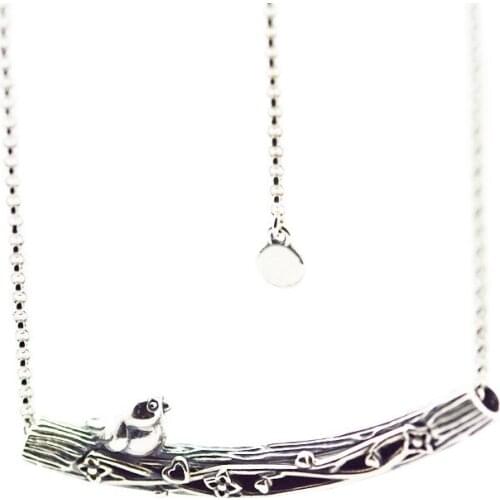 Spring Bird Curved Bar Necklace 100% 925 Sterling Silver Jewelry Necklaces for Women Vintage Choker Collier Girl Necklace Gift