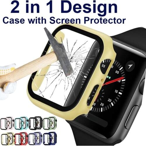 360 full Screen protector PC Bumper Frame matte hard Case for Apple watch SE 6 5 4 3 2 1 40mm 44mm cover 9H Tempered glass film