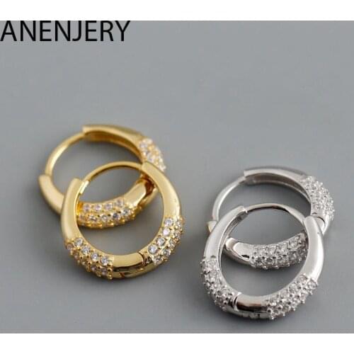 ANENJERY 925 Sterling Silver Micro-Inlaid Zircon Hoop Earrings For Women Light Luxury Temperament Earring Hot Selling Jewelry