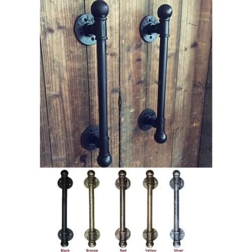 1pcs American Rural Antique Black Door Handle Handles Pull Pulls Water Iron Pipe With Ball Finial