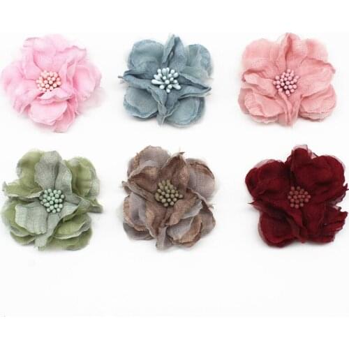 10PCS Mini Chiffon Fabric Flower for Wedding Invitation Artificial Flowers for Dress Decoration