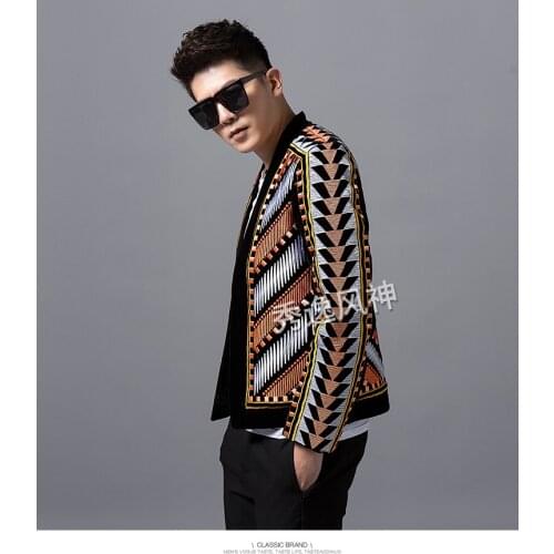 100%real men velvet full embroidery event/stage performance short tuxedo jacket/stage performance/ASIA SIZE