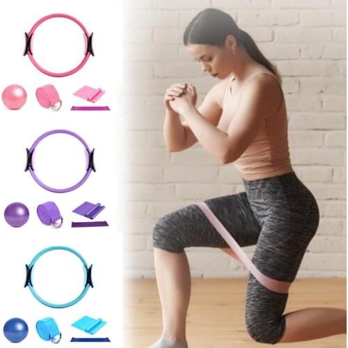 5pcs Pilates Ring Set 9.8 Inch Pilates Ball Extension Belt Retractable Belt Resistance Band Pilates Ring Yoga Set