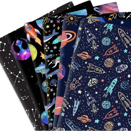 50*145cm Space Planet Polyester Or Knit Or Satin Or 100% Cotton Material Fabric Patchwork Sewing Quilting Needlework DIY Cloth