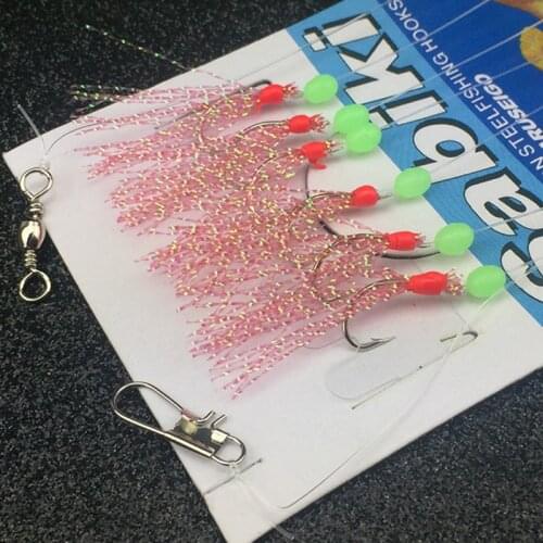 6pcs/set Noctilucence Mackerel Feathers Bass Cod Sea Fishing Tackle Boat Luminous Fishing Hook Treble Fishing Lures