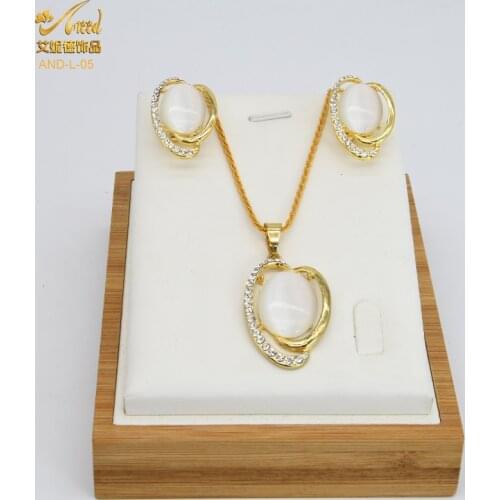 ANIID Gold Necklace Set For Women Geometric Opal Necklace Earrings Sets Dubai African Bridal Jewelery Wedding Ear Jewelry