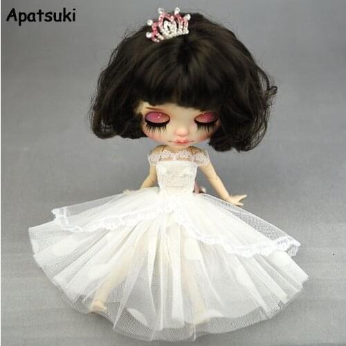 White Lace Polka Dotted Princess Dress for Blythe Doll Outfits for Barbie Doll Clothes Clothing Dolls Accessories Dollhouse Toy
