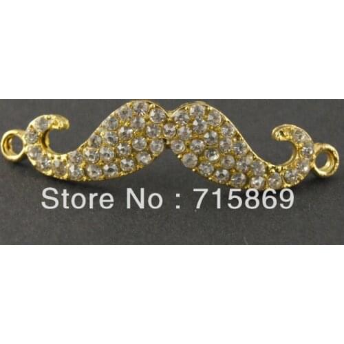 Free Shipping 52x15mm 10pcs Gold Tone Crystal Rhinestone Mustache Charm Bracelet nnectors
