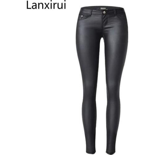 Black Woman Pu Leather Skinny Pants Female Sexy Low Waist Faux Leather Trousers Pencil Pants
