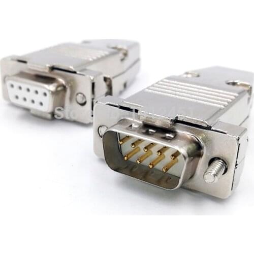 DB9 VGA Plug connector data cable plug metal case gold plated brass port socket 9pin RS232 female Male adapter