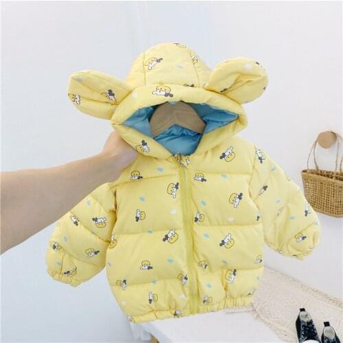 Toddler Kids Coats Winter New Baby Boys Girls Cartoon Down Jackets Cute Print Hooded Child Warm Thick Jackets Baby Cotton Coats