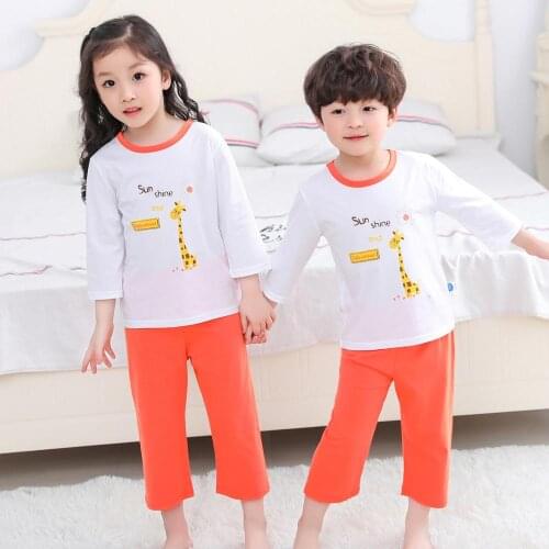 Children Cartoon Pajamas Set Kids Clothes Baby Girls Boys Clothes Half Sleeve Teens Sleepwear Nightwear Pijamas Cotton Soft Suit