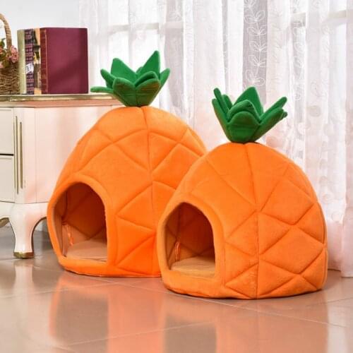 Cute Pet Bed House Winter Warm Mat Kennel Pineapple Shaped Soft Sponge Puppy Machine Washable Cloth For Small Medium Cat Dog