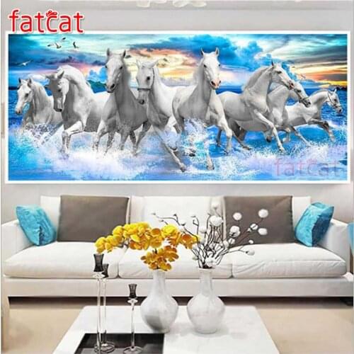 FATCAT White horse animals Large Diy Diamond Painting Full square round drill 5d Diamond Embroidery sale Mosaic kits AE2444