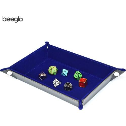Dice Holder PU Leather Folding Rectangle Tray w/purple or blue Velvet for RPG DnD and Other Table Games