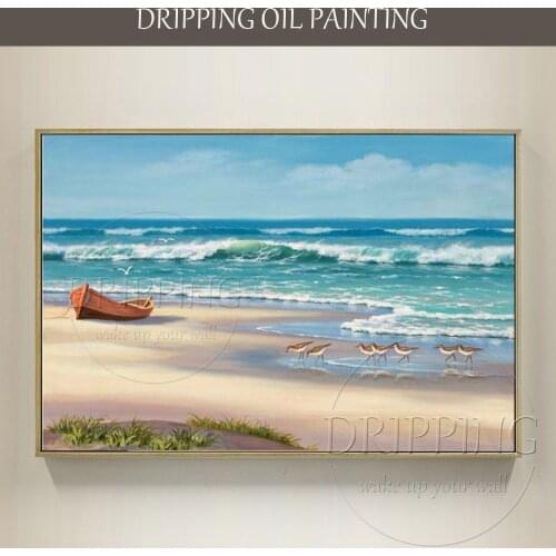 Skilled Artist Hand-painted Seaside Landscape Oil Painting on Canvas Hand-painted Beach and Wave Oil Painting for Wall Decor