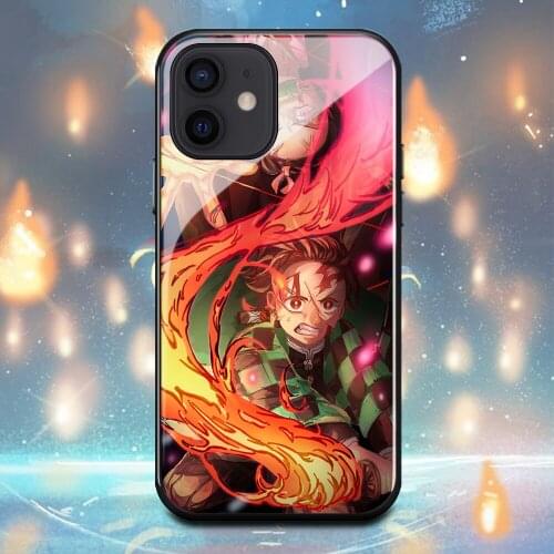 Kamado Tanjirou Phone Case For Iphone12 11 12Pro 12Mini 6 6s 7 8 Plus X XR XS Max Japan Demon Slayer Tempered glass shell Cover