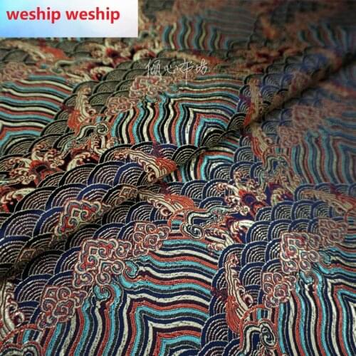 Chinese Classics Brocade jacquard Satin Navy wave silk fabric Satin de soie Satén шелк hanfu cloth DIY patchworkbag