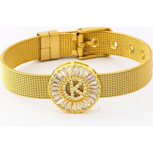 26pcs/lot Classic Stainless Steel Watch Belt Bracelet Micro Pave CZ Crystal 26 Letters Name Bracelets Best Party Wedding Jewelry