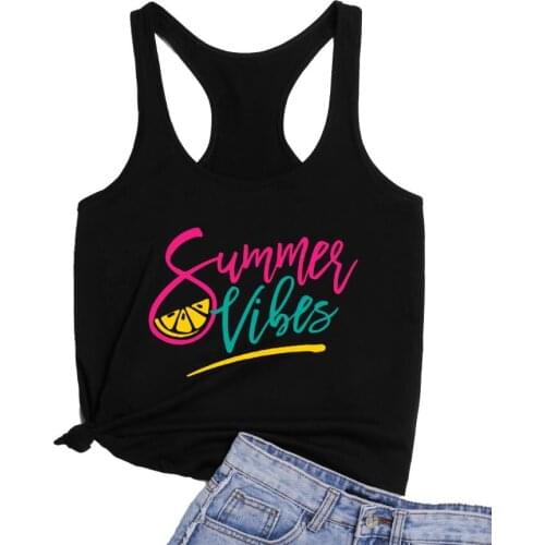 Summer Vibes Vest funny lemon graphic Summer beach Loose tee holiday style tank beach party shirt women tank top