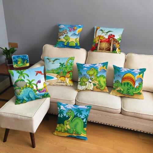 Cute Cartoon Jurassic Dinosaur PlushThrow Pillowcase Print Square Pillow Case 45*45cm Cushion Decor Animal Cover for Sofa Home