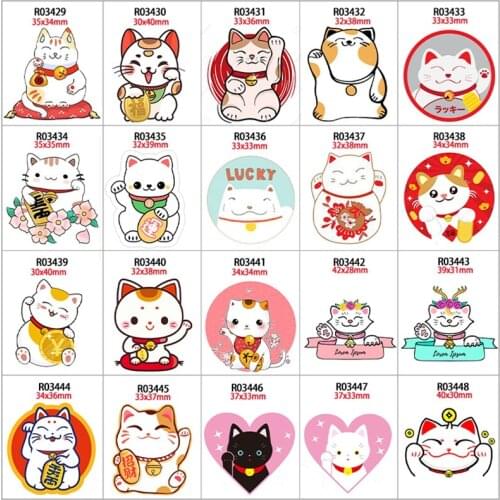 Cute Lucky Cat Cartoon Printed Planar Resin Flatback 30pcs/lot for DIY Decoration Crafts Accessories R0342 R0343 R0344